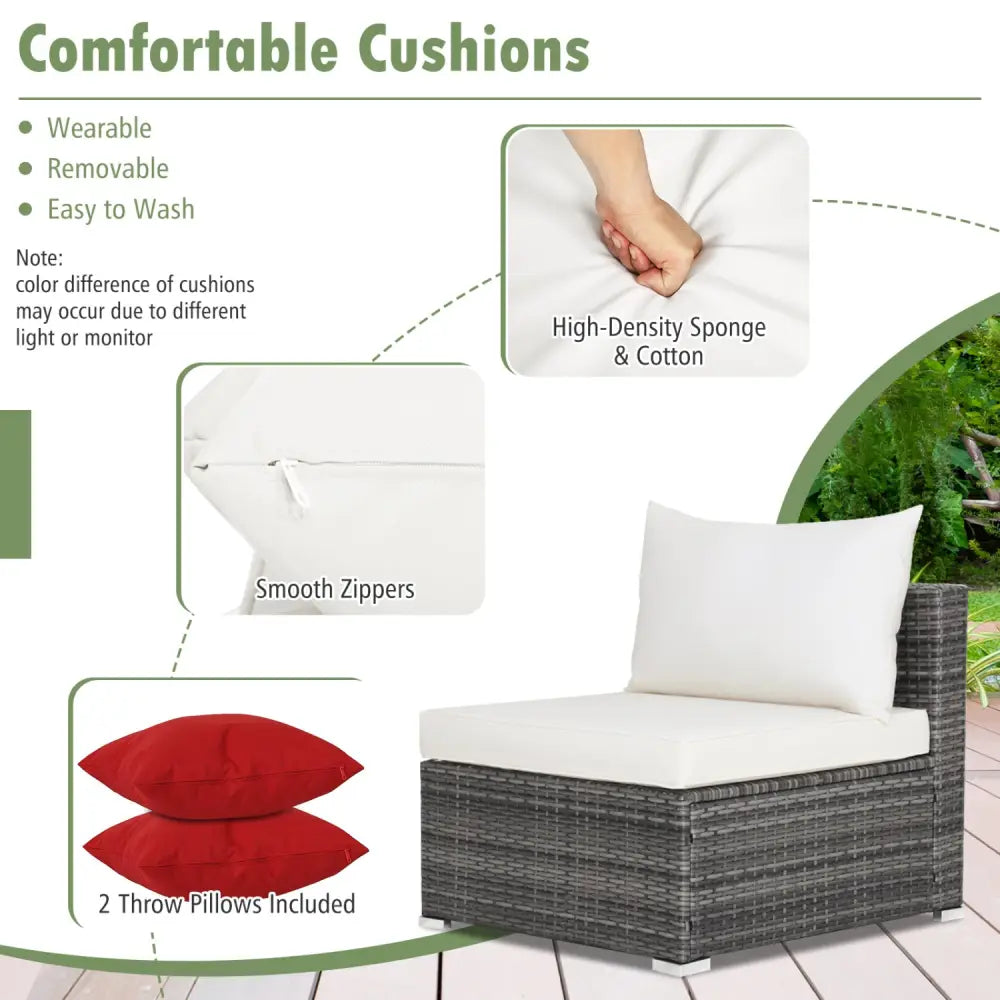 7 Pieces Patio Rattan Furniture Set Sectional Sofa Garden Cushion-White - White - Outdoor Sectionals