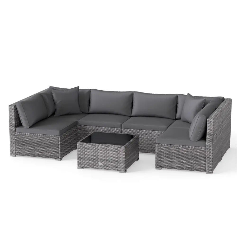 7 Pieces Patio Rattan Furniture Set Sectional Sofa Garden Cushion-Gray - Gray - Outdoor Sectionals