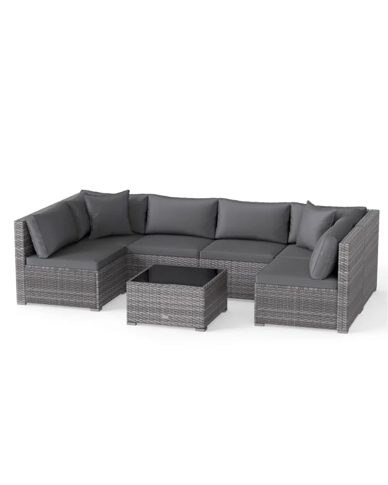 7 Pieces Patio Rattan Furniture Set Sectional Sofa Garden Cushion-Gray - Gray - Outdoor Sectionals