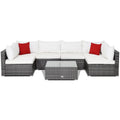 7 Pieces Patio Rattan Furniture Set Sectional Sofa Garden Cushion-White - White - Outdoor Sectionals