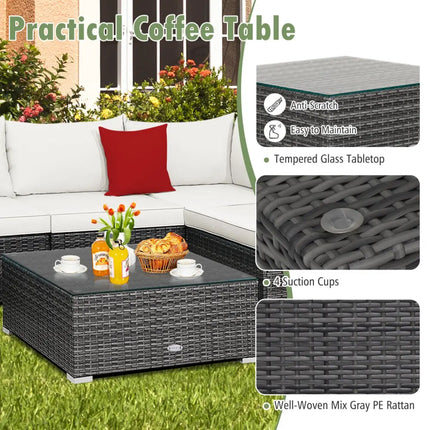 7 Pieces Patio Rattan Furniture Set Sectional Sofa Garden Cushion-White - White - Outdoor Sectionals