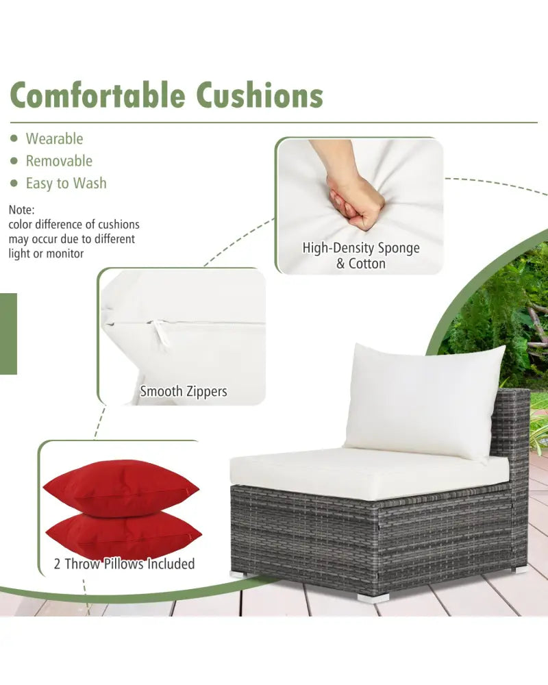 7 Pieces Patio Rattan Furniture Set Sectional Sofa Garden Cushion-White - White - Outdoor Sectionals