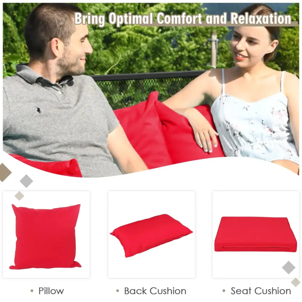 7 Pieces Patio Rattan Furniture Set Sectional Sofa Garden Cushion-Red - Red - Outdoor Sectionals