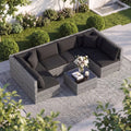 7 Pieces Patio Rattan Furniture Set with Sectional Sofa Cushioned-Black - Black - Outdoor Sectionals