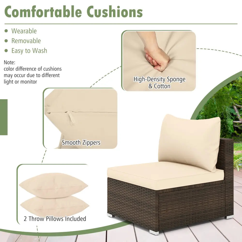 7 Pieces Patio Rattan Furniture Set with Sectional Sofa Cushions-Beige - Beige - Outdoor Sectionals
