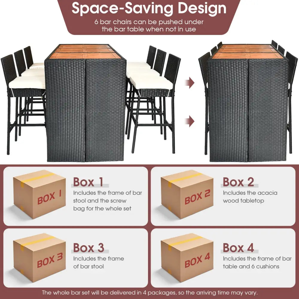 7 Pieces Patio Rattan Wicker Dining Furniture Set - Patio Bar Furniture