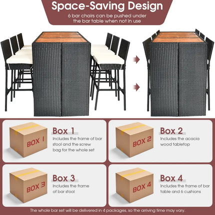 7 Pieces Patio Rattan Wicker Dining Furniture Set - Patio Bar Furniture