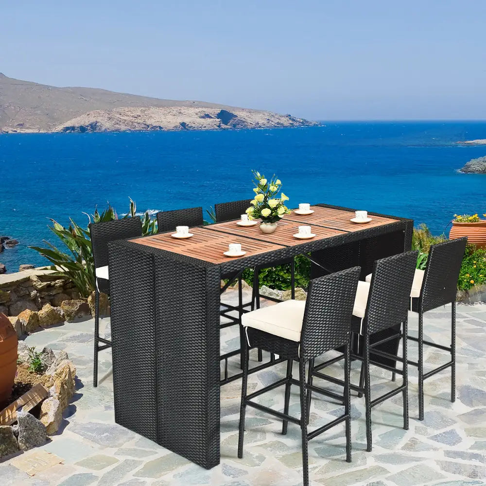 7 Pieces Patio Rattan Wicker Dining Furniture Set - Patio Bar Furniture