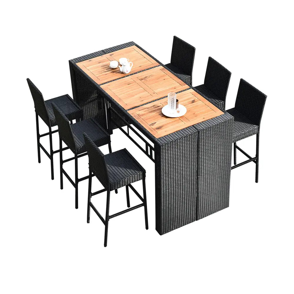 7 Pieces Patio Rattan Wicker Dining Furniture Set - Patio Bar Furniture