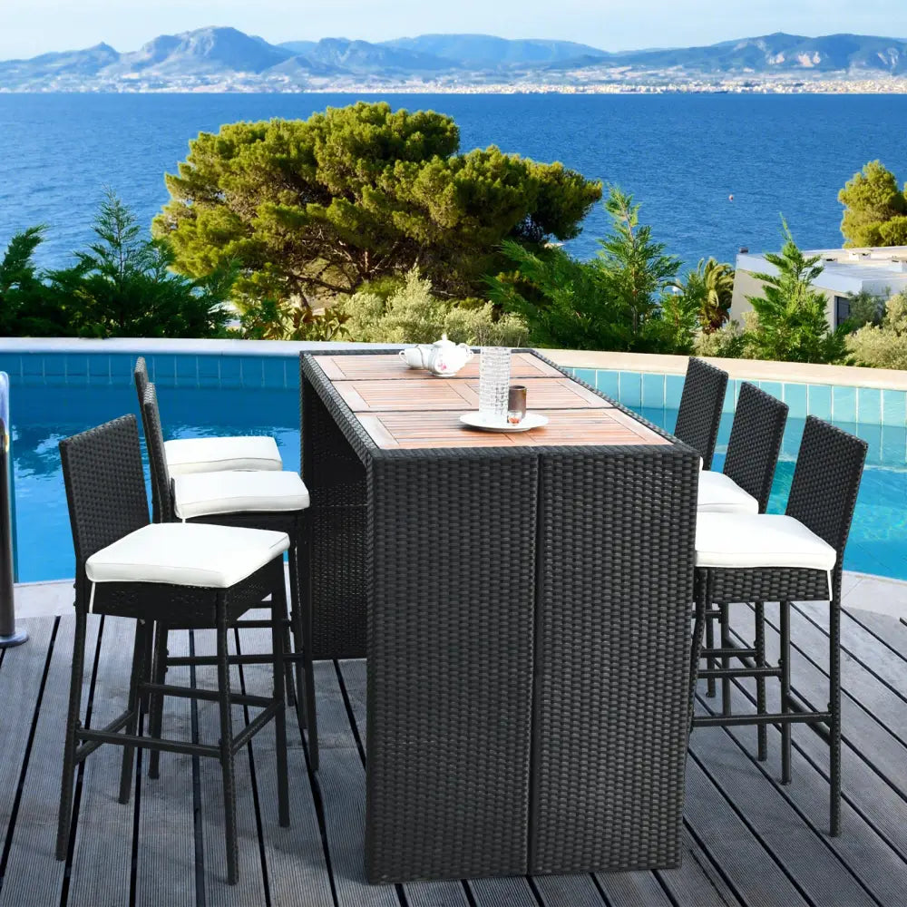 7 Pieces Patio Rattan Wicker Dining Furniture Set - Patio Bar Furniture