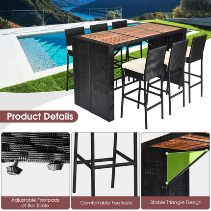 7 Pieces Patio Rattan Wicker Dining Furniture Set - Patio Bar Furniture
