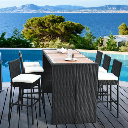 7 Pieces Patio Rattan Wicker Dining Furniture Set - Patio Bar Furniture