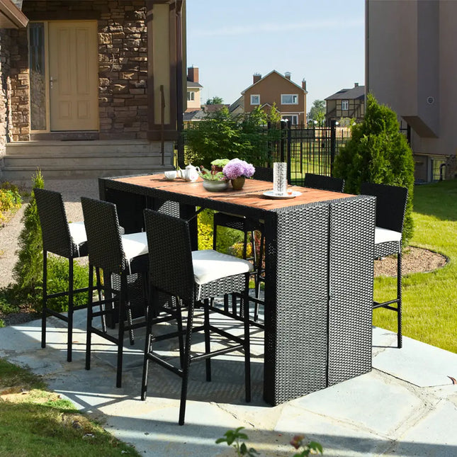 7 Pieces Patio Rattan Wicker Dining Furniture Set - Patio Bar Furniture