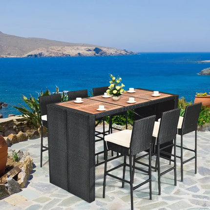 7 Pieces Patio Rattan Wicker Dining Furniture Set - Patio Bar Furniture