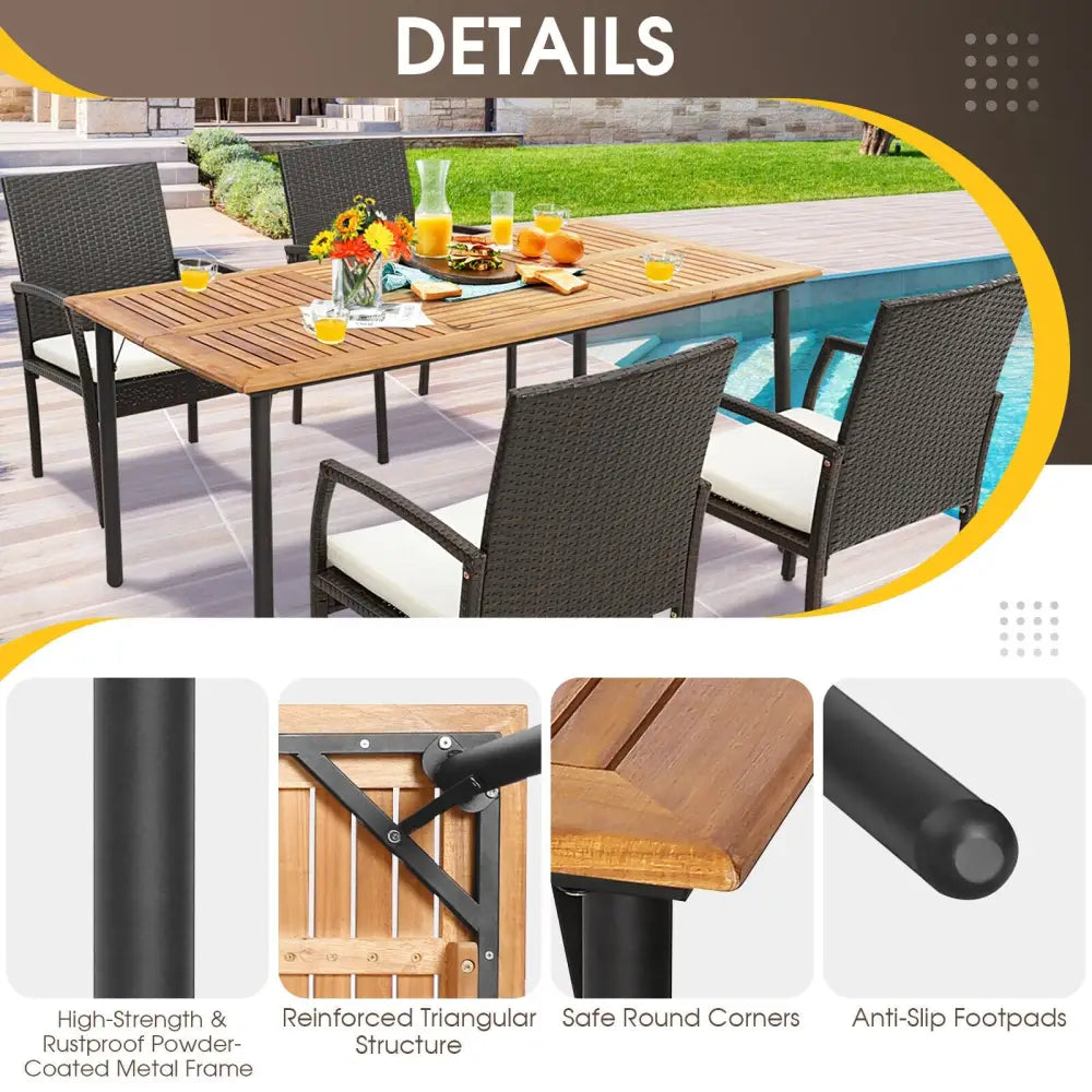 7 Pieces Patio Wicker Cushioned Dining Set with Umbrella Hole - Natural - Patio Dining Sets