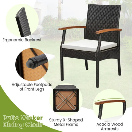 7 Pieces Patio Wicker Cushioned Dining Set with Wood Armrest and Umbrella Hole - Natural - Patio Dining Sets