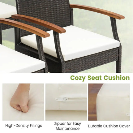 7 Pieces Patio Wicker Cushioned Dining Set with Wood Armrest and Umbrella Hole - Natural - Patio Dining Sets