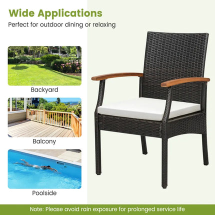 7 Pieces Patio Wicker Cushioned Dining Set with Wood Armrest and Umbrella Hole - Natural - Patio Dining Sets