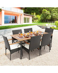 7 Pieces Patio Wicker Dining Set with Detachable Cushion and Umbrella Hole - Natural - Patio Dining Sets