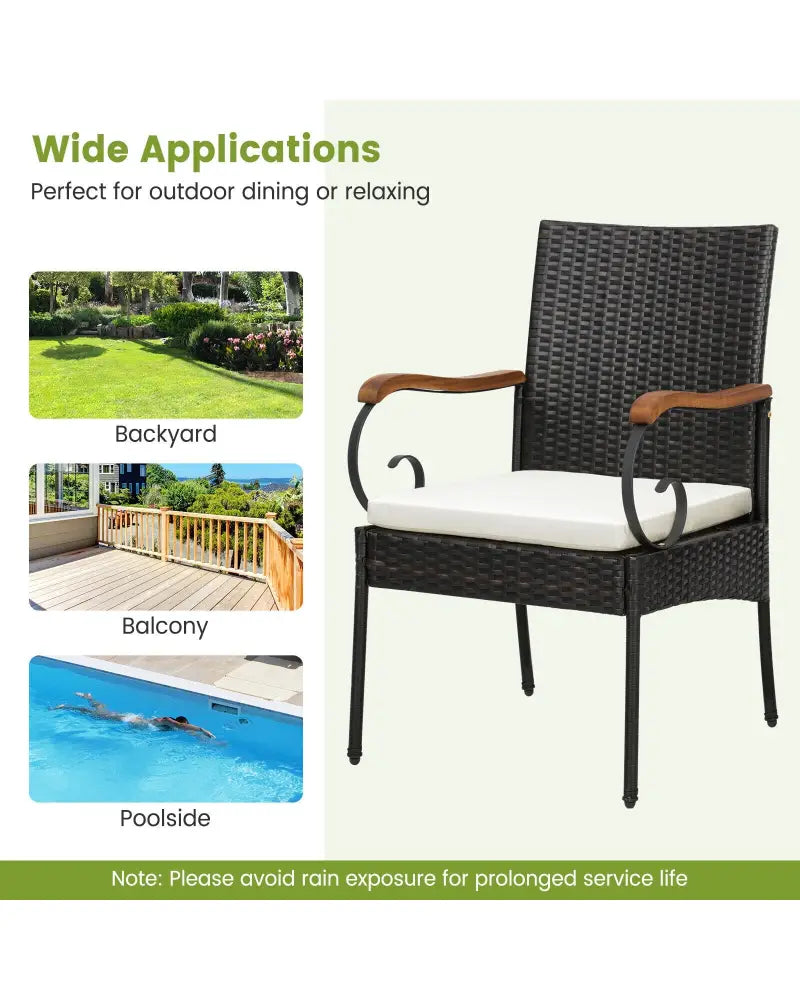 7 Pieces Patio Wicker Dining Set with Detachable Cushion and Umbrella Hole - Natural - Patio Dining Sets