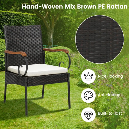 7 Pieces Patio Wicker Dining Set with Detachable Cushion and Umbrella Hole - Natural - Patio Dining Sets