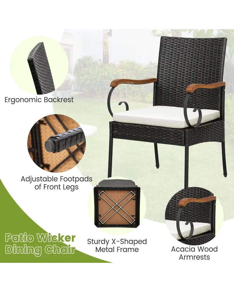 7 Pieces Patio Wicker Dining Set with Detachable Cushion and Umbrella Hole - Natural - Patio Dining Sets