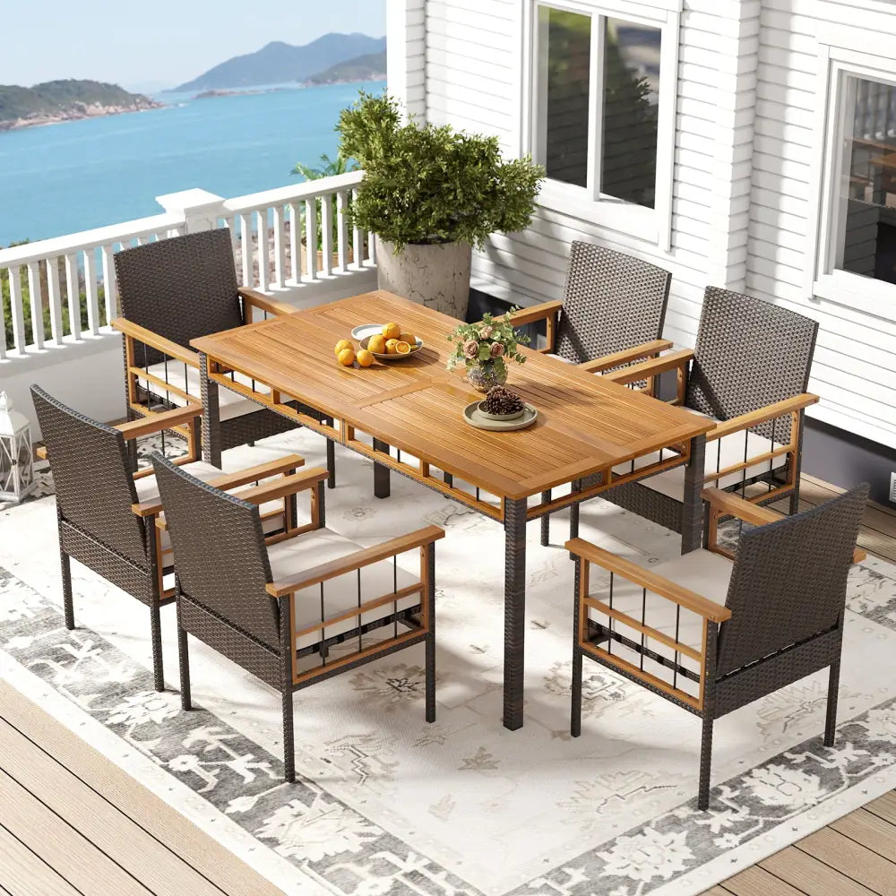 7 Pieces PE Wicker Patio Dining Set for Garden and Backyard - Patio Dining Sets