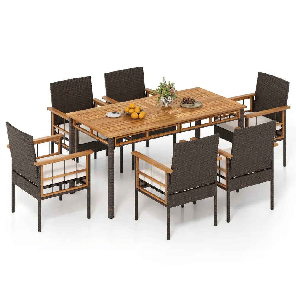 7 Pieces PE Wicker Patio Dining Set for Garden and Backyard - Patio Dining Sets