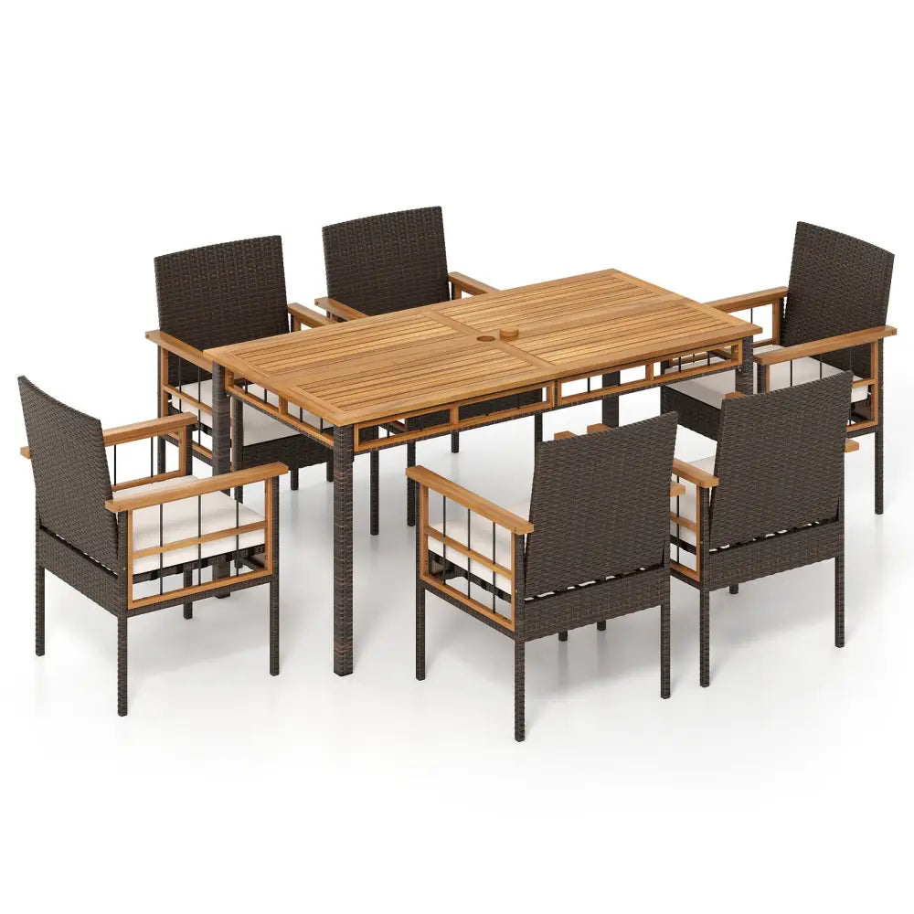 7 Pieces PE Wicker Patio Dining Set for Garden and Backyard - Patio Dining Sets