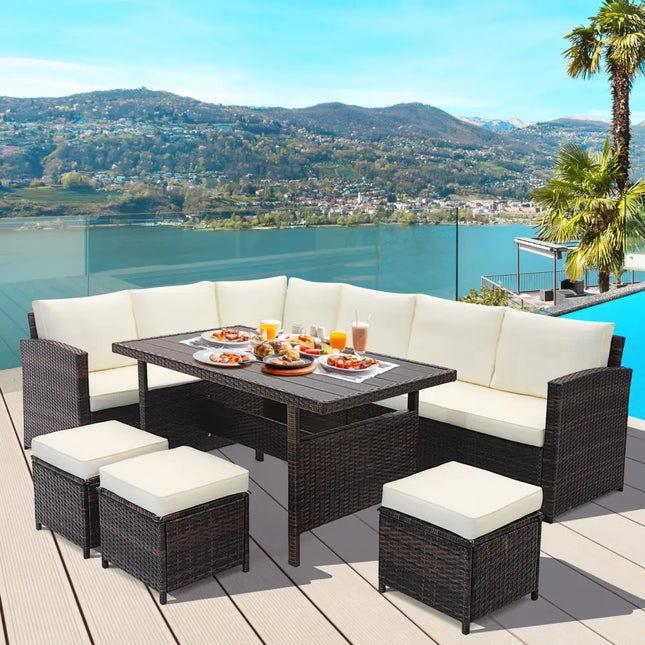 7 Pieces Wicker Patio Furniture Set-White - White - Patio Furniture Sets