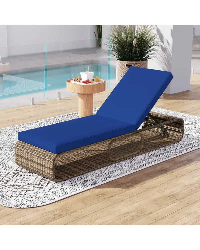 7-Position Adjustable PE Rattan Outdoor Chaise Lounge Chair-Navy - Navy - Outdoor Chaise Lounges