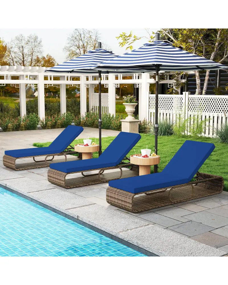 7-Position Adjustable PE Rattan Outdoor Chaise Lounge Chair-Navy - Navy - Outdoor Chaise Lounges