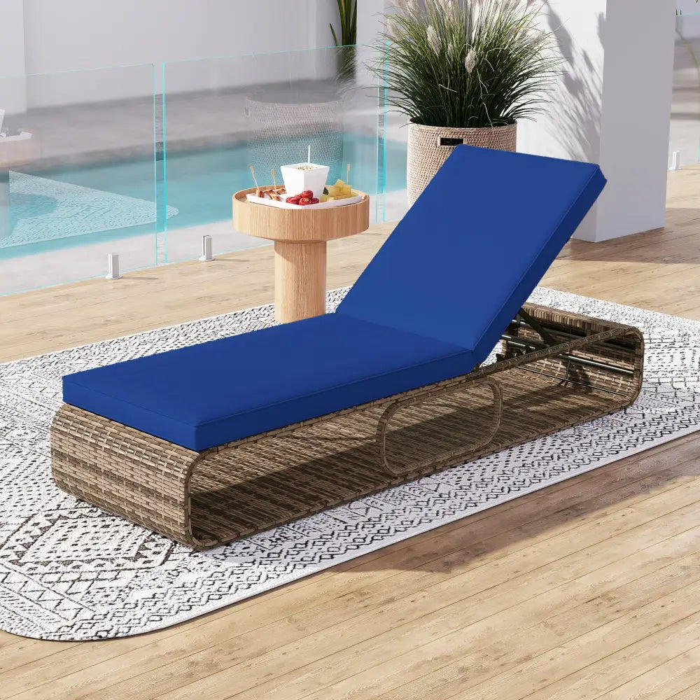 7-Position Adjustable PE Rattan Outdoor Chaise Lounge Chair-Navy - Navy - Outdoor Chaise Lounges
