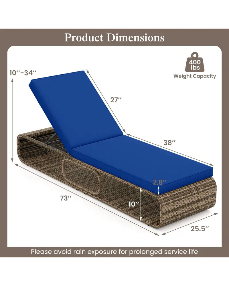 7-Position Adjustable PE Rattan Outdoor Chaise Lounge Chair-Navy - Navy - Outdoor Chaise Lounges