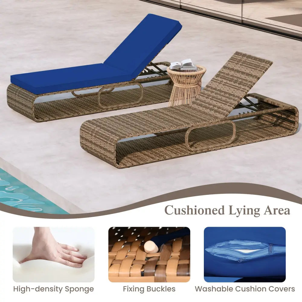 7-Position Adjustable PE Rattan Outdoor Chaise Lounge Chair-Navy - Navy - Outdoor Chaise Lounges