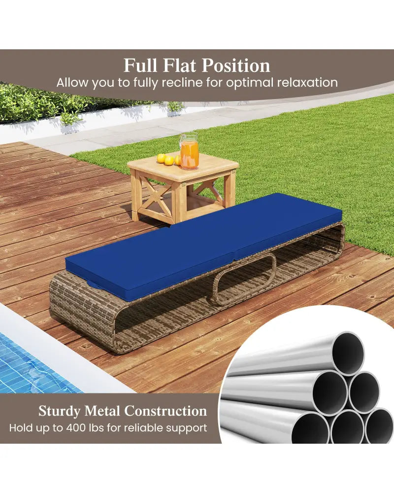 7-Position Adjustable PE Rattan Outdoor Chaise Lounge Chair-Navy - Navy - Outdoor Chaise Lounges