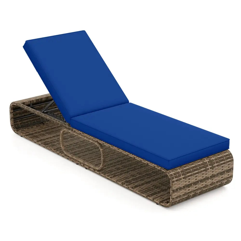 7-Position Adjustable PE Rattan Outdoor Chaise Lounge Chair-Navy - Navy - Outdoor Chaise Lounges