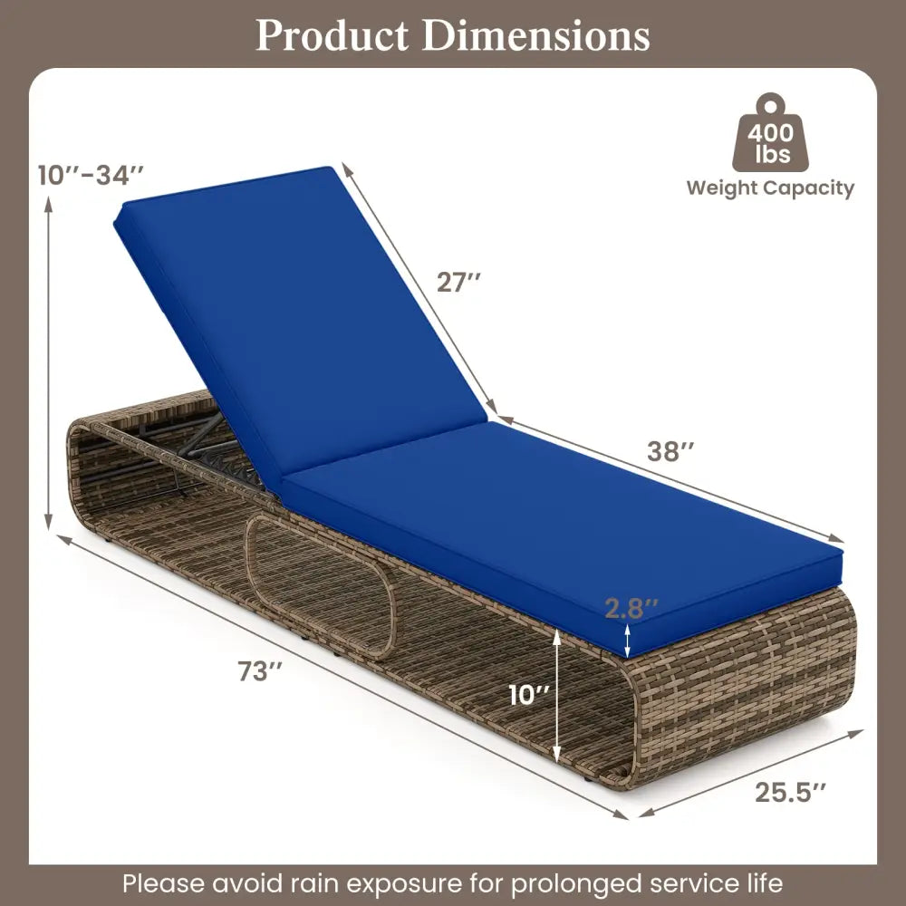 7-Position Adjustable PE Rattan Outdoor Chaise Lounge Chair-Navy - Navy - Outdoor Chaise Lounges