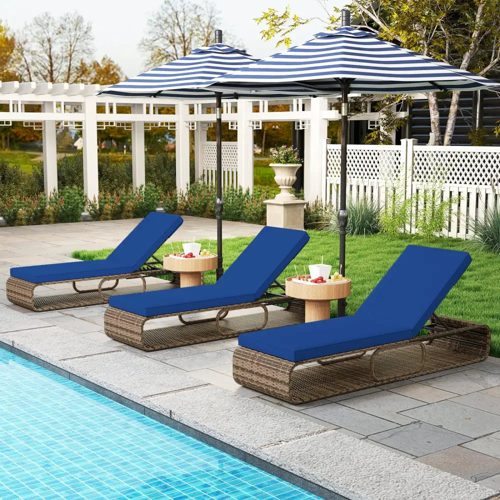 7-Position Adjustable PE Rattan Outdoor Chaise Lounge Chair-Navy - Navy - Outdoor Chaise Lounges
