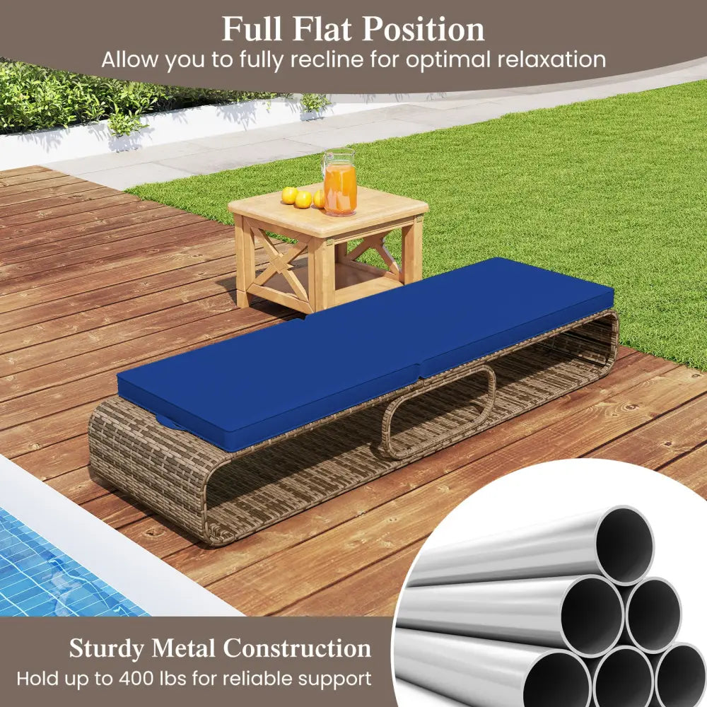7-Position Adjustable PE Rattan Outdoor Chaise Lounge Chair-Navy - Navy - Outdoor Chaise Lounges