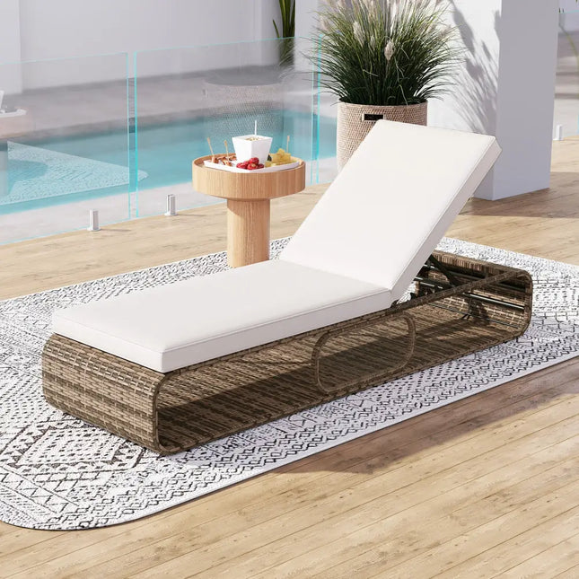 7-Position Adjustable PE Rattan Outdoor Chaise Lounge Chair-White - White - Outdoor Chaise Lounges