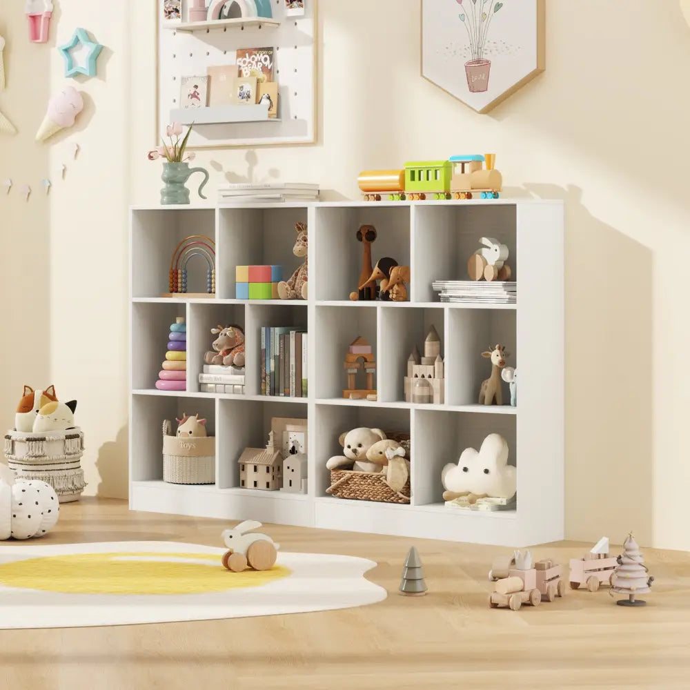 7-Section Freestanding Bookshelf for Kids Room Classroom Daycare Nursery-White - White - Kids Storage