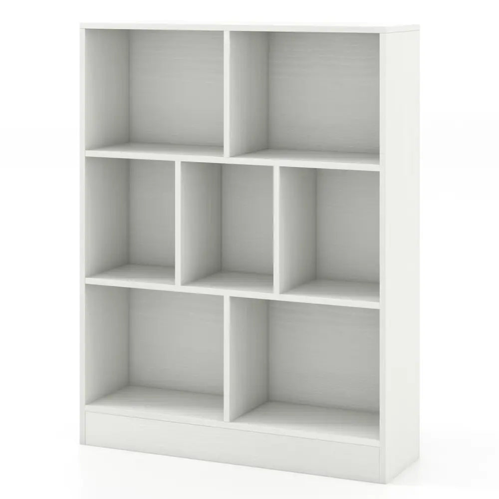 7-Section Freestanding Bookshelf for Kids Room Classroom Daycare Nursery-White - White - Kids Storage