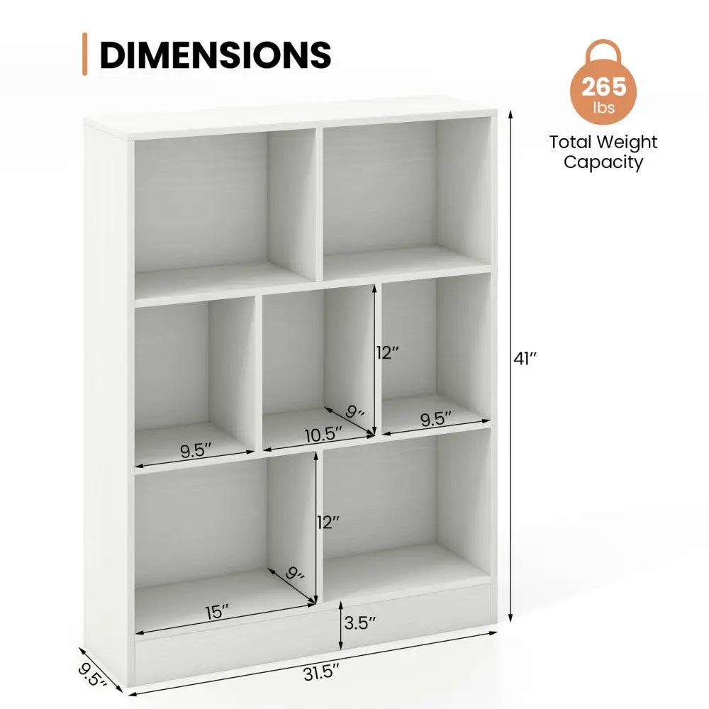 7-Section Freestanding Bookshelf for Kids Room Classroom Daycare Nursery-White - White - Kids Storage