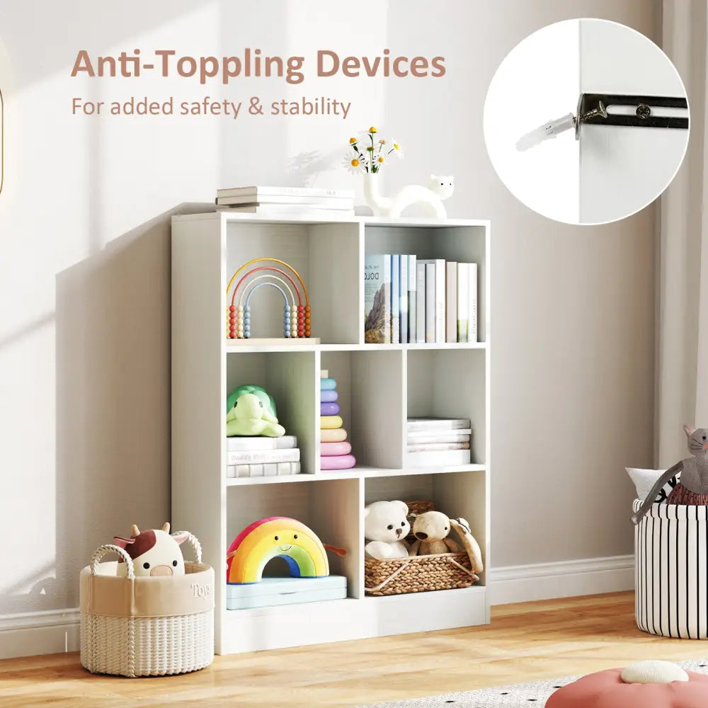 7-Section Freestanding Bookshelf for Kids Room Classroom Daycare Nursery-White - White - Kids Storage