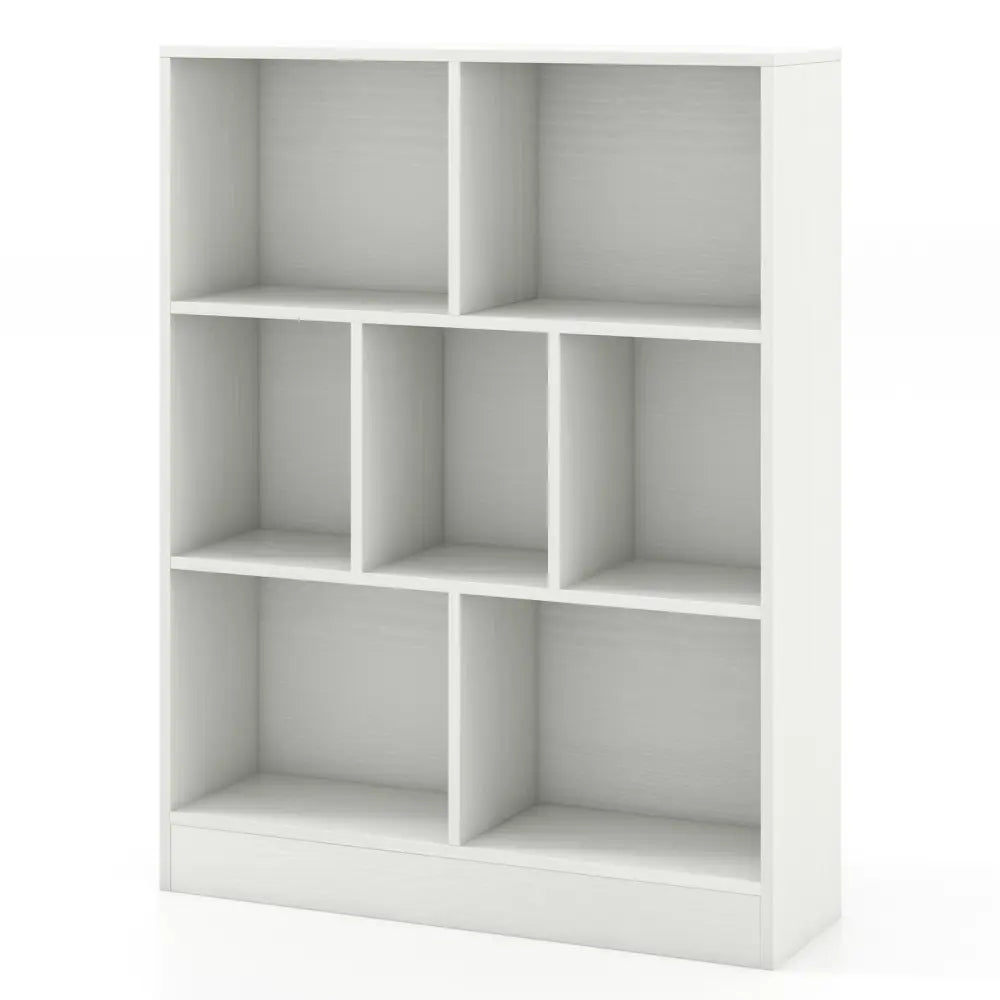 7-Section Freestanding Bookshelf for Kids Room Classroom Daycare Nursery-White - White - Kids Storage