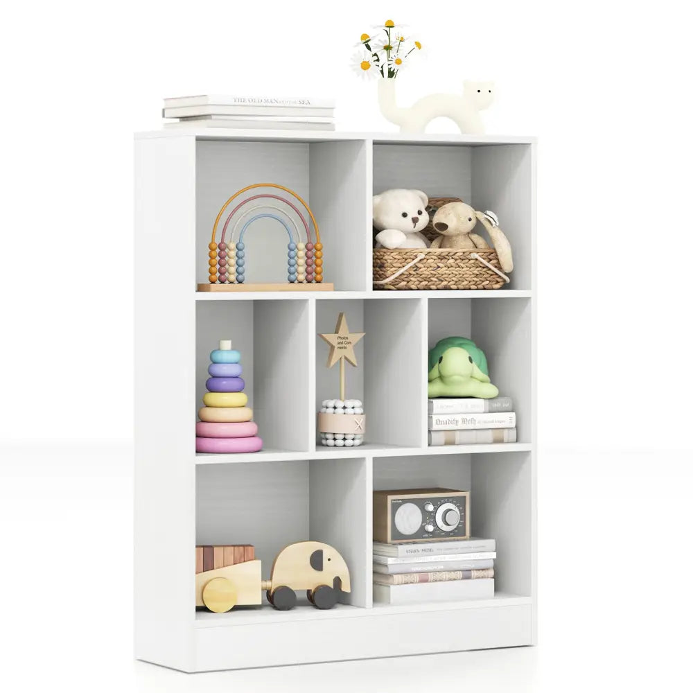 7-Section Freestanding Bookshelf for Kids Room Classroom Daycare Nursery-White - White - Kids Storage