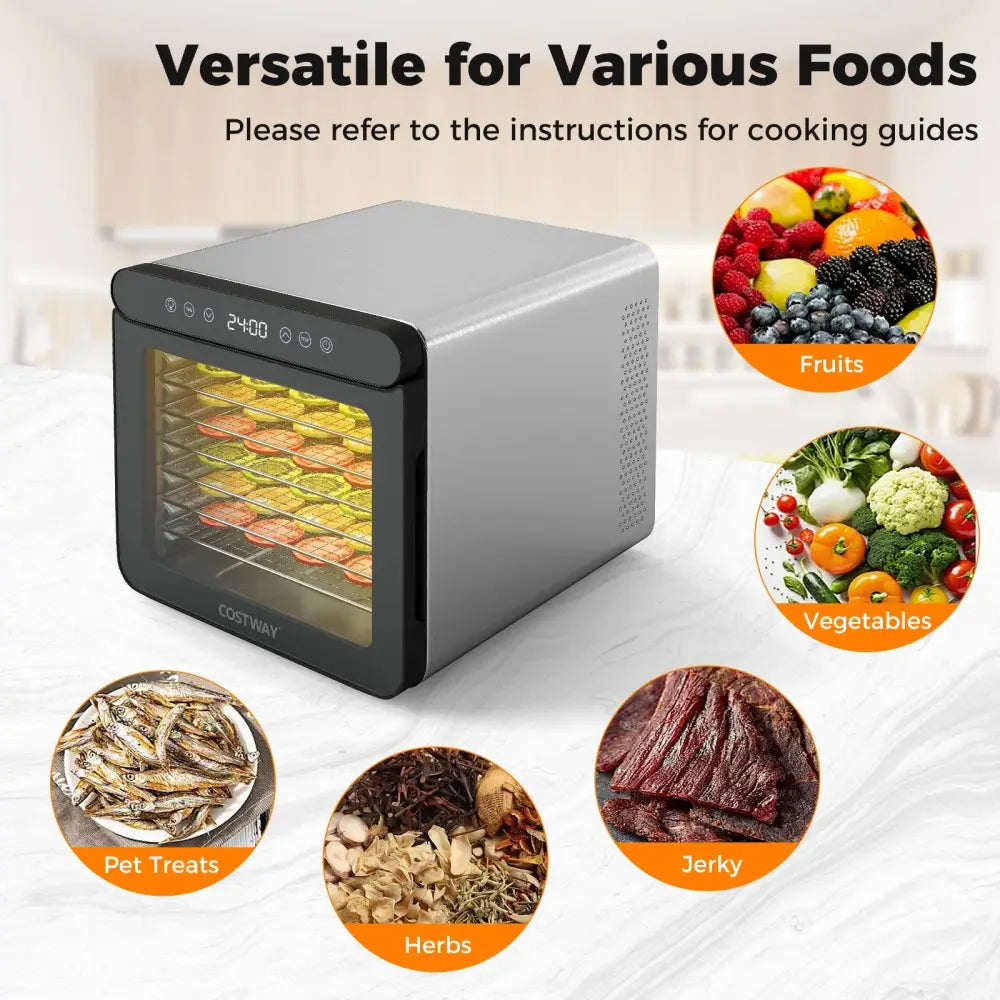 7 Stainless Steel Trays Dryer with 1-24H Timer and 30-75„ƒ Temperature-Silver - Silver - Toaster Ovens
