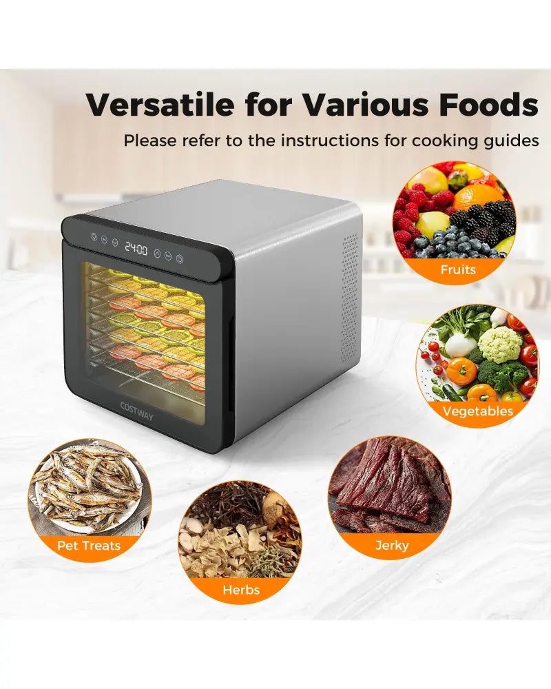 7 Stainless Steel Trays Dryer with 1-24H Timer and 30-75„ƒ Temperature-Silver - Silver - Toaster Ovens