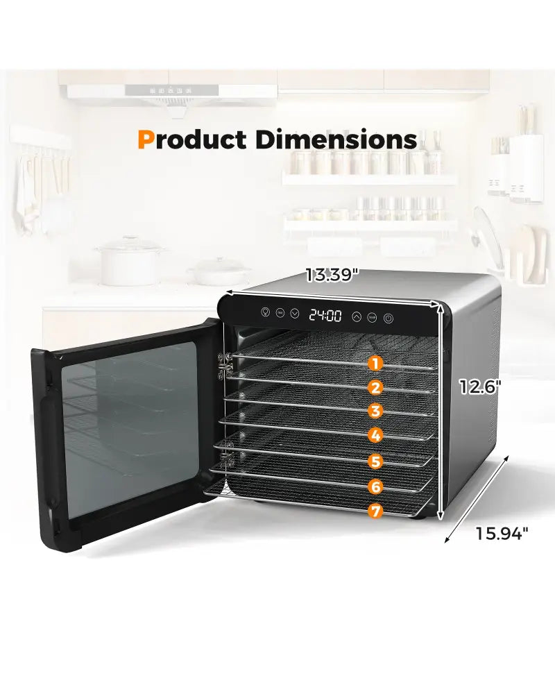 7 Stainless Steel Trays Dryer with 1-24H Timer and 30-75„ƒ Temperature-Silver - Silver - Toaster Ovens